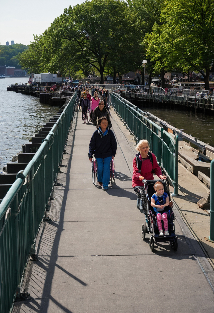 Travel planning visual for Strollers, wheelchairs, bicycles, and young children change the NYC Ferry boarding plan